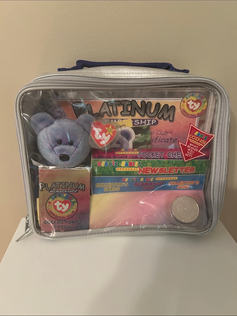 Ty Purple Plush Bear Platinum Membership Kit with Silver Trim Case